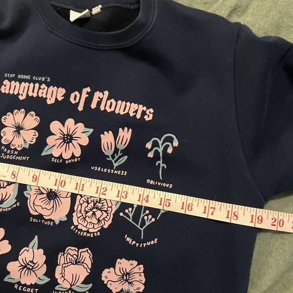 Stay Home Club Language of Flowers Sweatshirt Womens S Navy Blue Crewneck - Picture 6 of 6